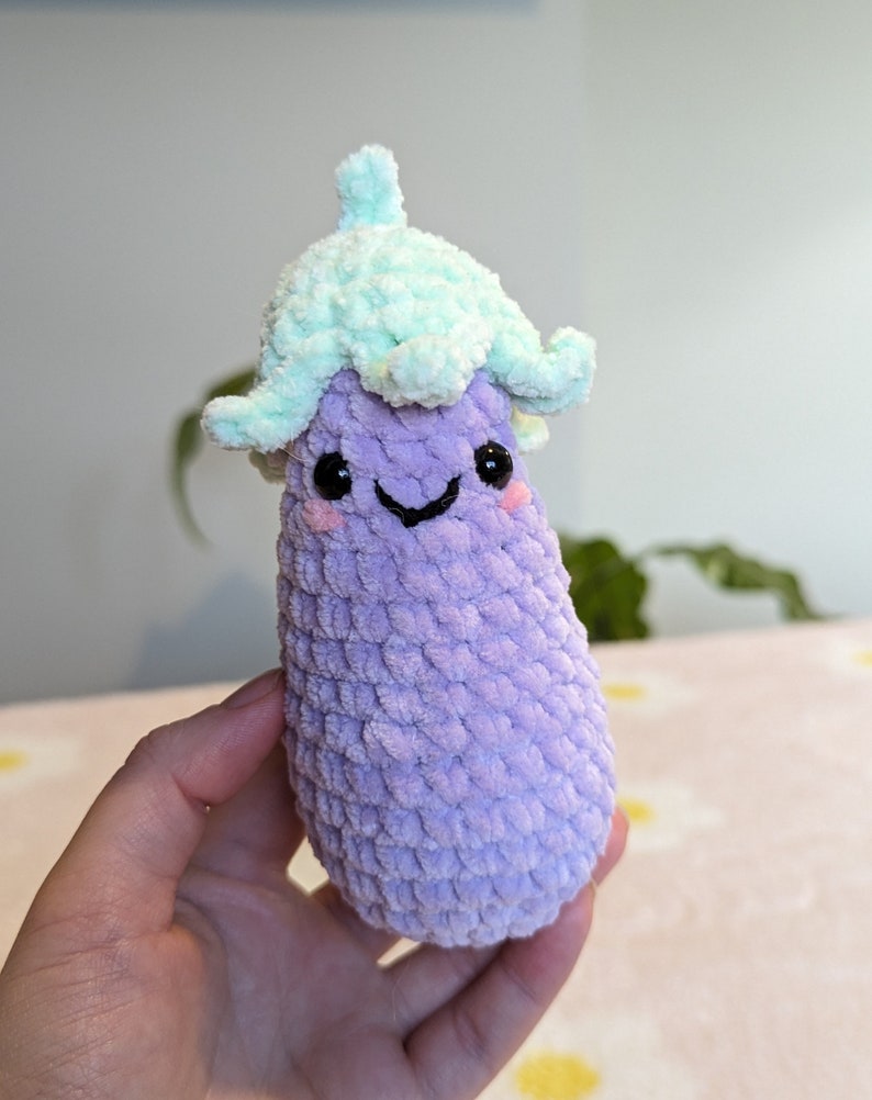 Handmade Aubergine Plushie - Super Soft Cute Crochet Amigurumi - Cuddly Toy Stuffed Animal