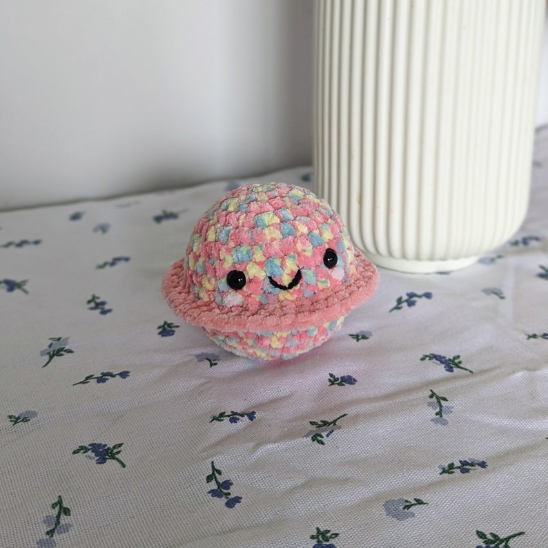 Pink Planet Plush - Super Soft Cute Crochet Amigurumi - Cuddly Toy Stuffed Animal