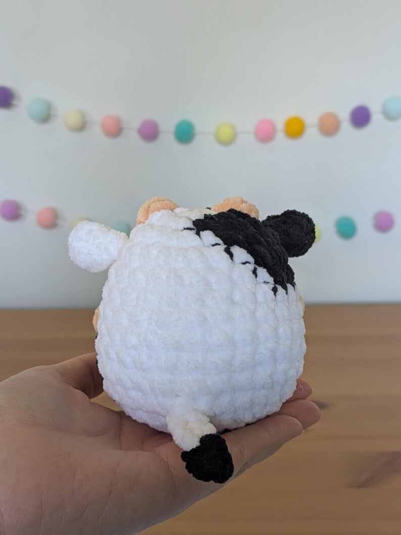 Chubby Black Cow Plushie - Super Soft Cute Crochet Amigurumi - Cuddly Toy Stuffed Animal
