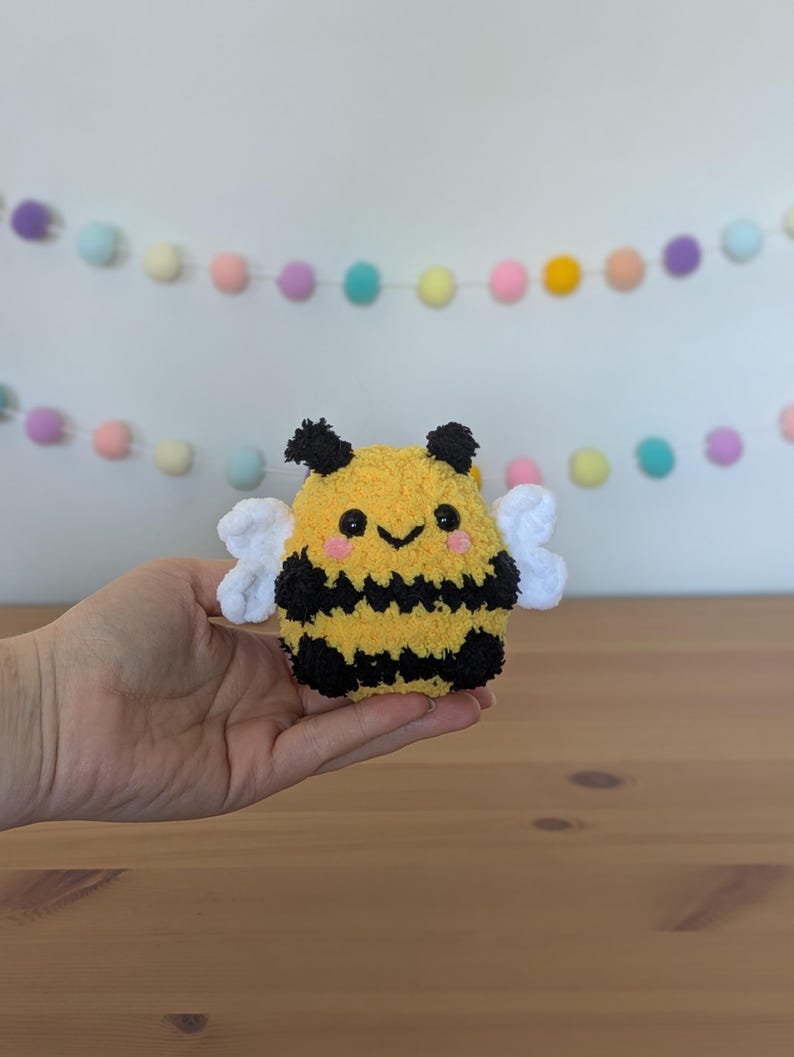 Chubby Fuzzy Bee Plushie - Super Soft Cute Crochet Amigurumi - Cuddly Toy Stuffed Animal