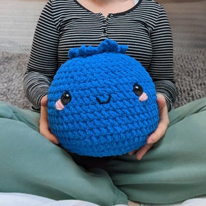 Giant Blueberry Plushie - Super Soft Cute Crochet Amigurumi - Cuddly Toy Stuffed Animal