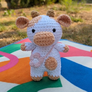 Peaches - Cow Plush - Super Soft Cute Crochet Amigurumi - Cuddly Toy Stuffed Animal