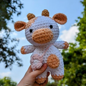 Peaches - Cow Plush - Super Soft Cute Crochet Amigurumi - Cuddly Toy Stuffed Animal
