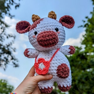 Rose - Cow Plush - Super Soft Cute Crochet Amigurumi - Cuddly Toy Stuffed Animal