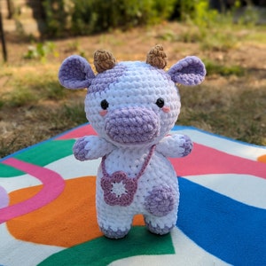 Lavender - Cow Plush - Super Soft Cute Crochet Amigurumi - Cuddly Toy Stuffed Animal