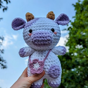 Lavender - Cow Plush - Super Soft Cute Crochet Amigurumi - Cuddly Toy Stuffed Animal