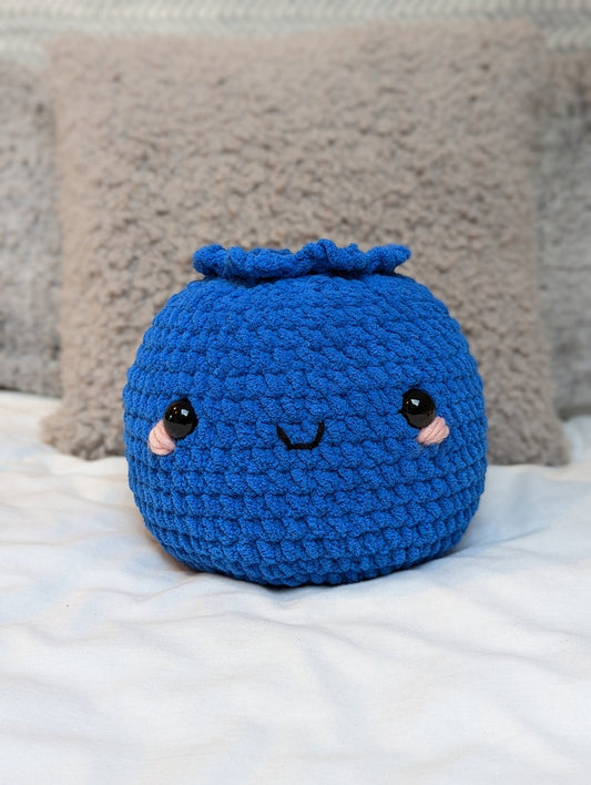 Giant Blueberry Plushie - Super Soft Cute Crochet Amigurumi - Cuddly Toy Stuffed Animal