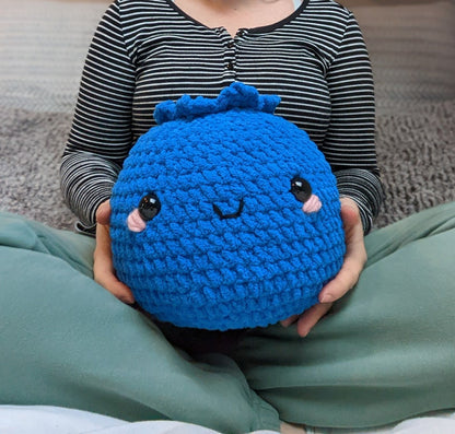 Giant Blueberry Plushie - Super Soft Cute Crochet Amigurumi - Cuddly Toy Stuffed Animal
