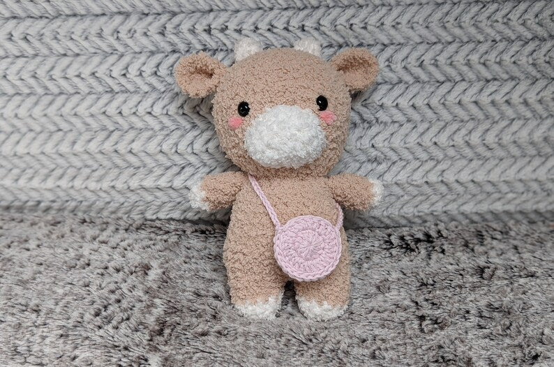 Paisley - Fluffy Chubby Cow Cuddly Toy - Super Soft Cute Crochet Amigurumi - Plushie Stuffed Animal