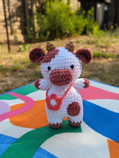 Rose - Cow Plush - Super Soft Cute Crochet Amigurumi - Cuddly Toy Stuffed Animal