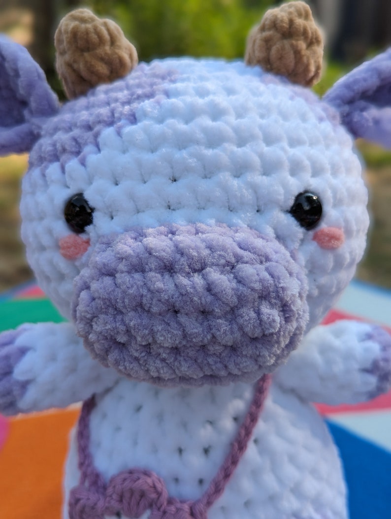 Lavender - Cow Plush - Super Soft Cute Crochet Amigurumi - Cuddly Toy Stuffed Animal