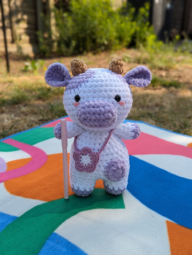 Lavender - Cow Plush - Super Soft Cute Crochet Amigurumi - Cuddly Toy Stuffed Animal