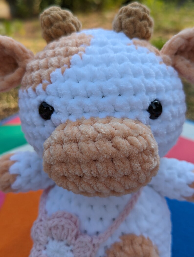 Peaches - Cow Plush - Super Soft Cute Crochet Amigurumi - Cuddly Toy Stuffed Animal