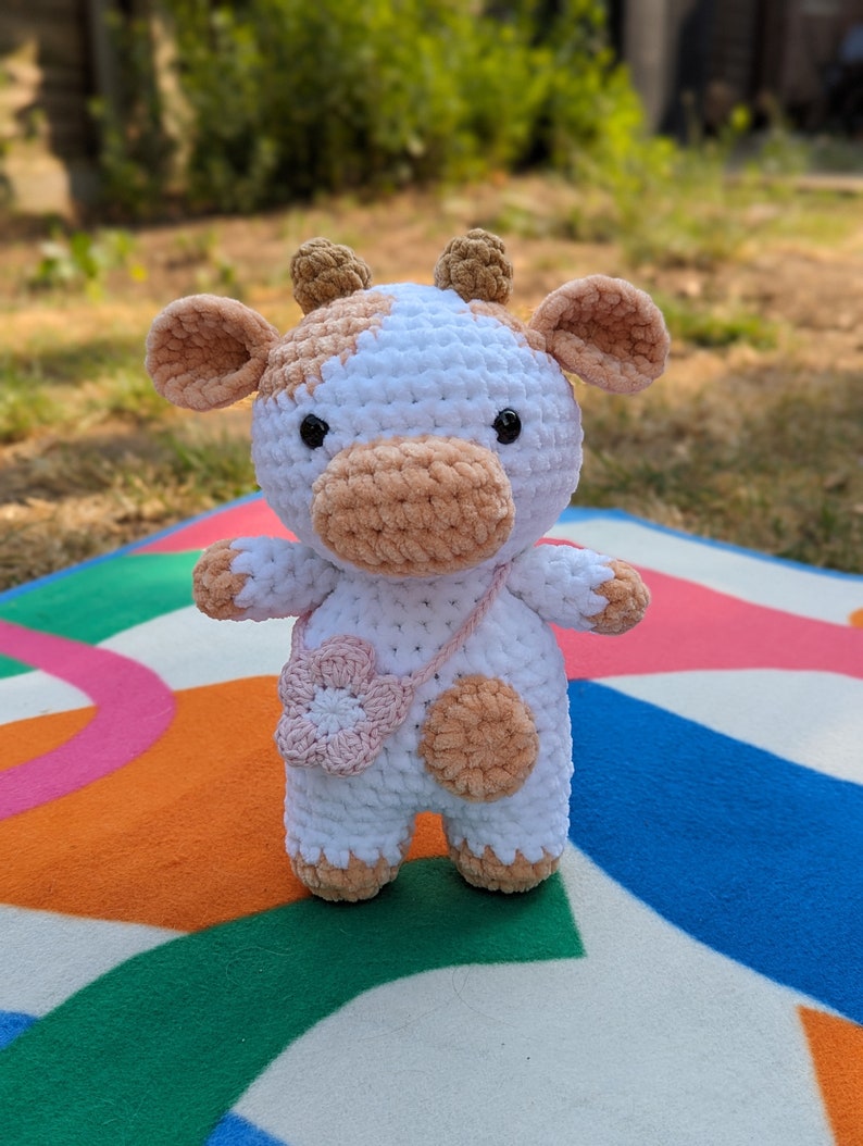 Peaches - Cow Plush - Super Soft Cute Crochet Amigurumi - Cuddly Toy Stuffed Animal