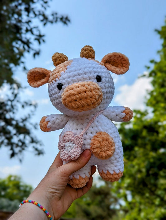 Peaches - Cow Plush - Super Soft Cute Crochet Amigurumi - Cuddly Toy Stuffed Animal