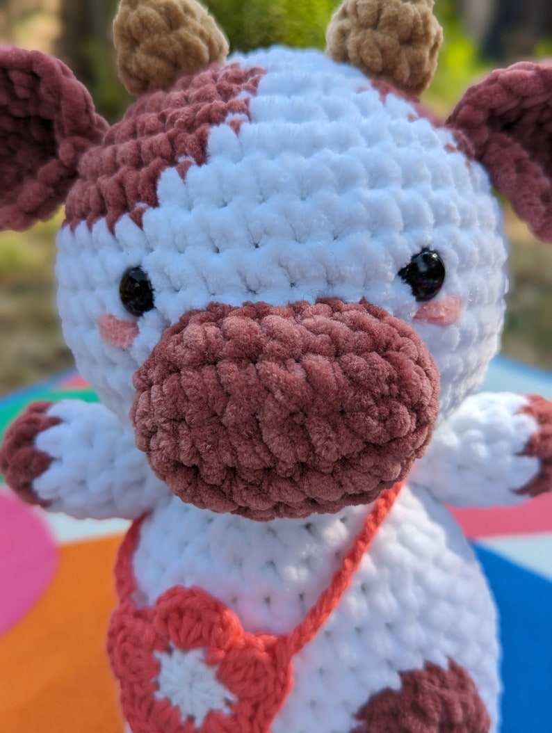 Rose - Cow Plush - Super Soft Cute Crochet Amigurumi - Cuddly Toy Stuffed Animal