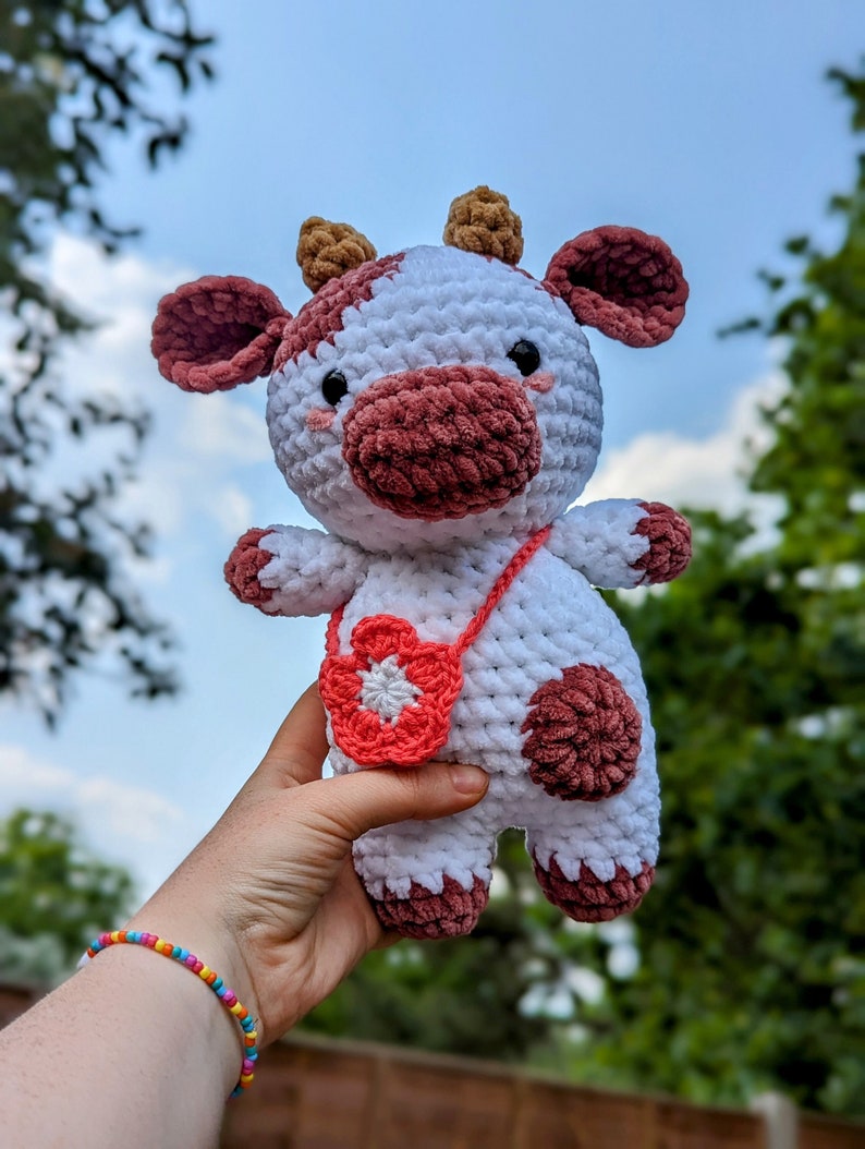 Rose - Cow Plush - Super Soft Cute Crochet Amigurumi - Cuddly Toy Stuffed Animal