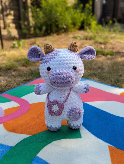 Lavender - Cow Plush - Super Soft Cute Crochet Amigurumi - Cuddly Toy Stuffed Animal