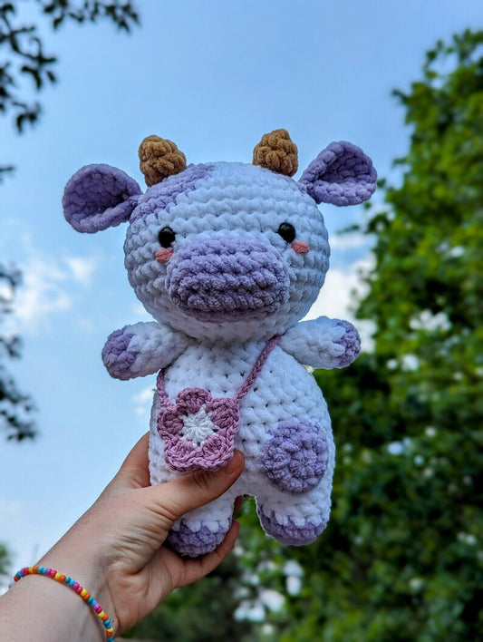 Lavender - Cow Plush - Super Soft Cute Crochet Amigurumi - Cuddly Toy Stuffed Animal