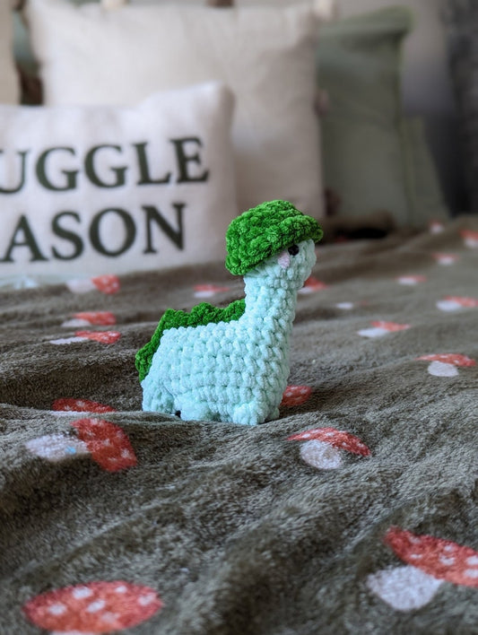 Green Dinosaur Plush - Removable Bucket Hat - Super Soft Cute Crochet Amigurumi - Cuddly Toy Stuffed Animal