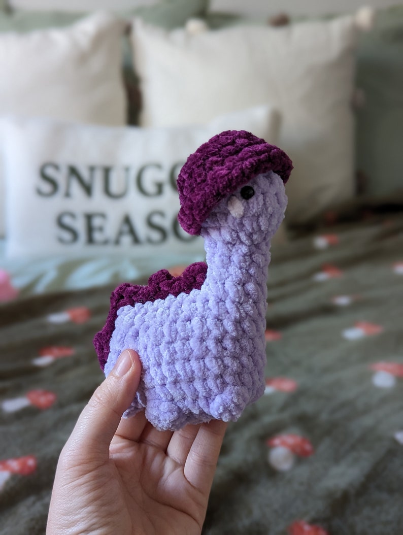 Purple Dinosaur Plush - Removable Bucket Hat - Super Soft Cute Crochet Amigurumi - Cuddly Toy Stuffed Animal