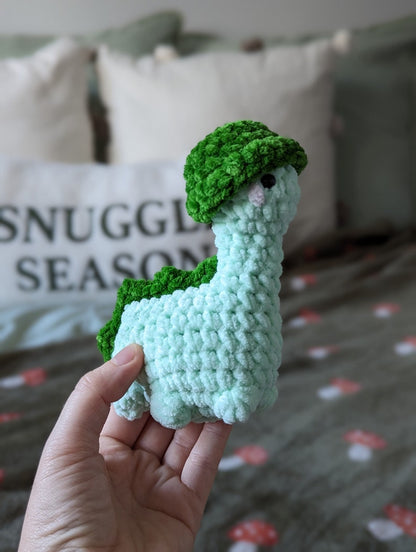 Green Dinosaur Plush - Removable Bucket Hat - Super Soft Cute Crochet Amigurumi - Cuddly Toy Stuffed Animal