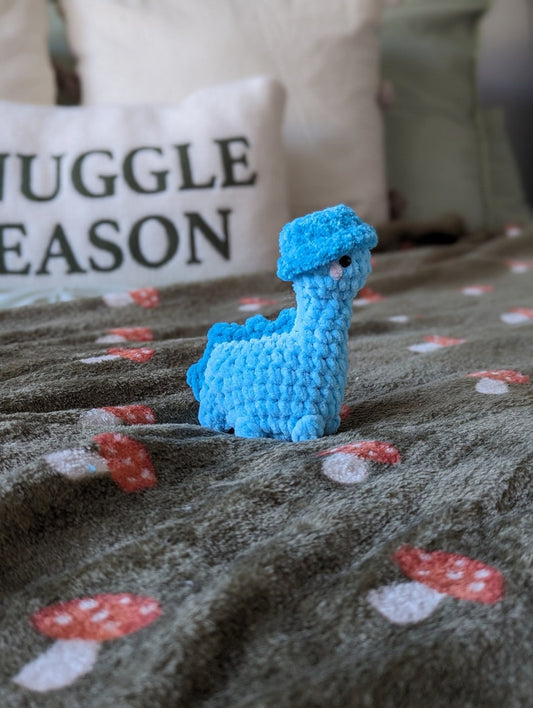 Blue Dinosaur Plush - Removable Bucket Hat - Super Soft Cute Crochet Amigurumi - Cuddly Toy Stuffed Animal