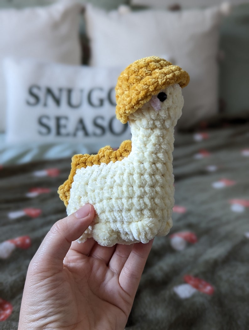Yellow Dinosaur Plush - Removable Bucket Hat - Super Soft Cute Crochet Amigurumi - Cuddly Toy Stuffed Animal