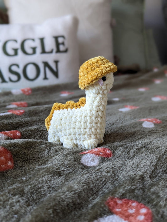 Yellow Dinosaur Plush - Removable Bucket Hat - Super Soft Cute Crochet Amigurumi - Cuddly Toy Stuffed Animal