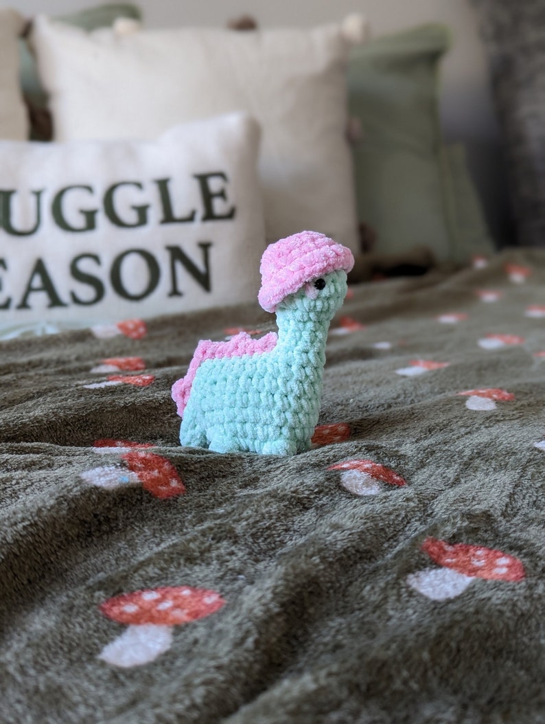 Y2K Dinosaur Plush - Removable Bucket Hat - Super Soft Cute Crochet Amigurumi - Cuddly Toy Stuffed Animal