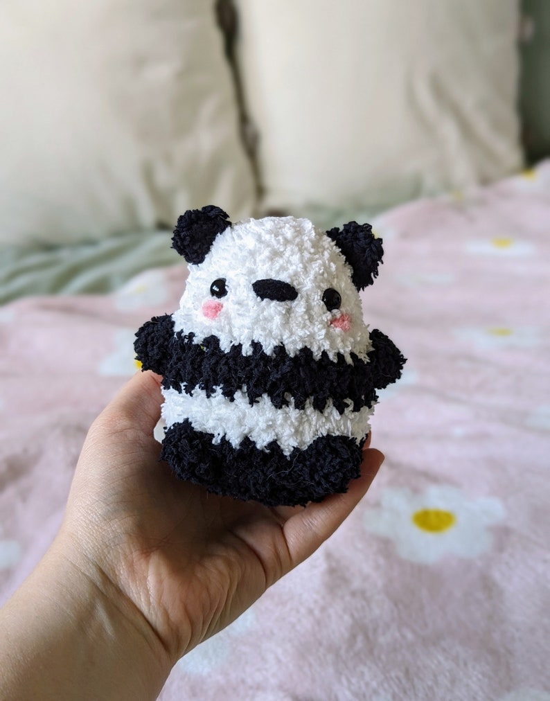 Fluffy Chubby Black Panda Plush - Super Soft Cute Crochet Amigurumi - Cuddly Toy Stuffed Animal