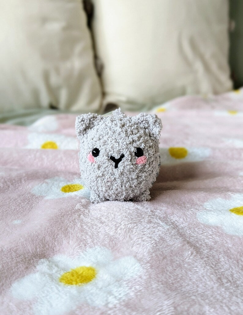 Fluffy Chubby Grey Cat Plush - Super Soft Cute Crochet Amigurumi - Cuddly Toy Stuffed Animal