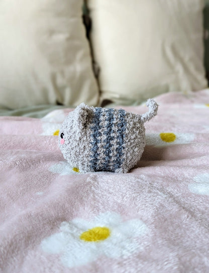 Fluffy Chubby Grey Cat Plush - Super Soft Cute Crochet Amigurumi - Cuddly Toy Stuffed Animal