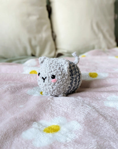 Fluffy Chubby Grey Cat Plush - Super Soft Cute Crochet Amigurumi - Cuddly Toy Stuffed Animal