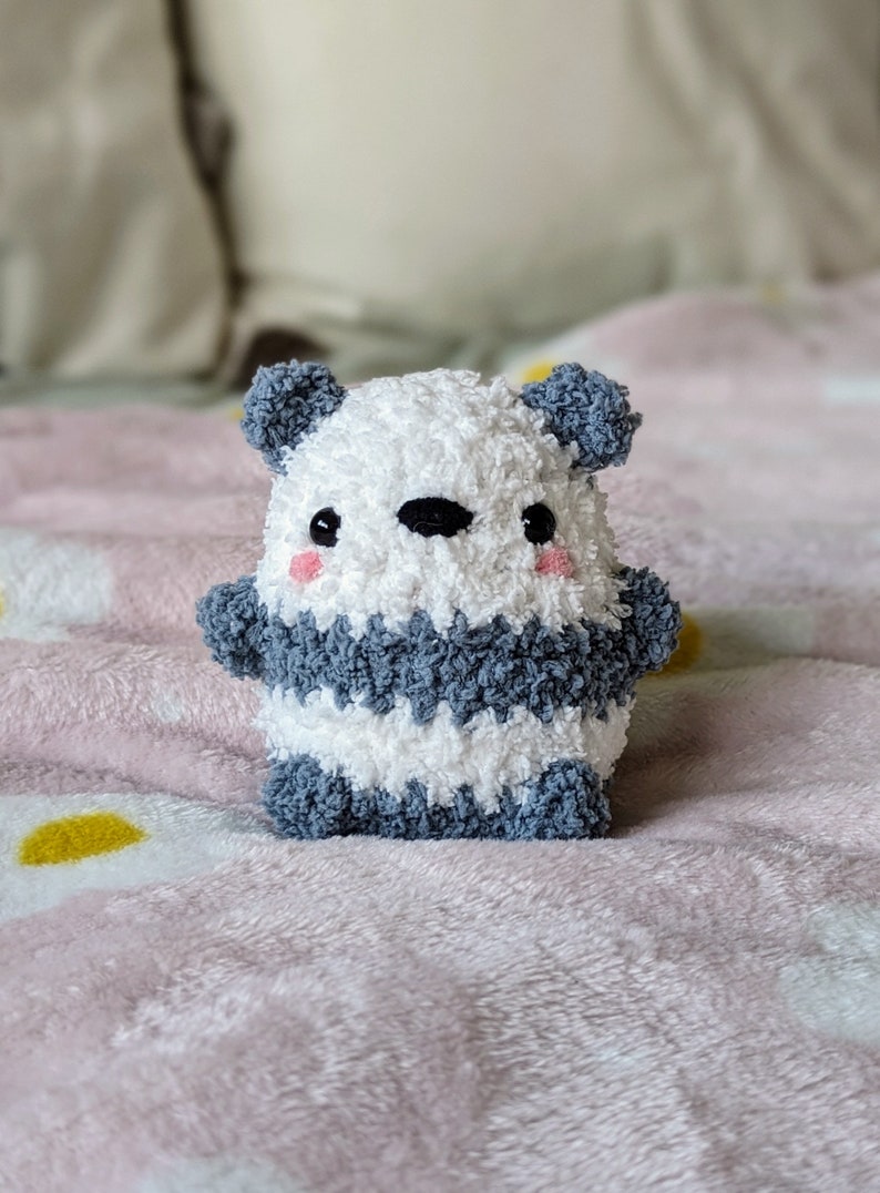 Fluffy Chubby Grey Panda Plush - Super Soft Cute Crochet Amigurumi - Cuddly Toy Stuffed Animal