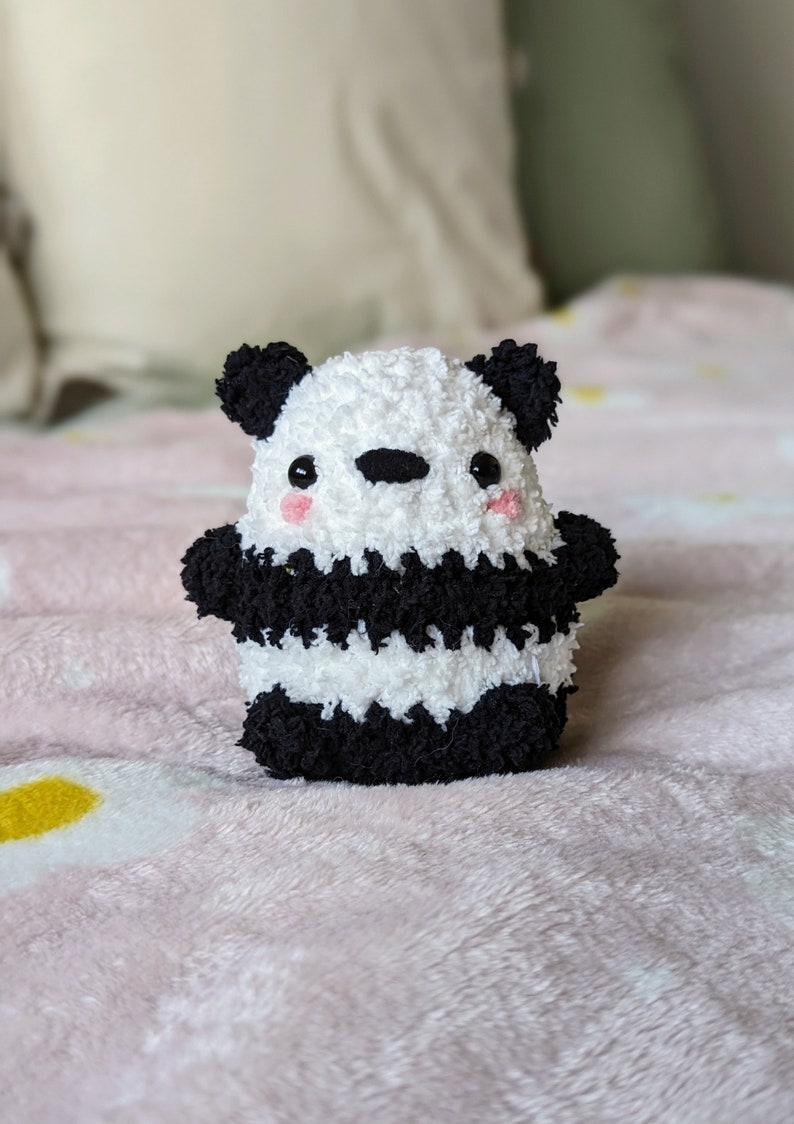 Fluffy Chubby Black Panda Plush - Super Soft Cute Crochet Amigurumi - Cuddly Toy Stuffed Animal