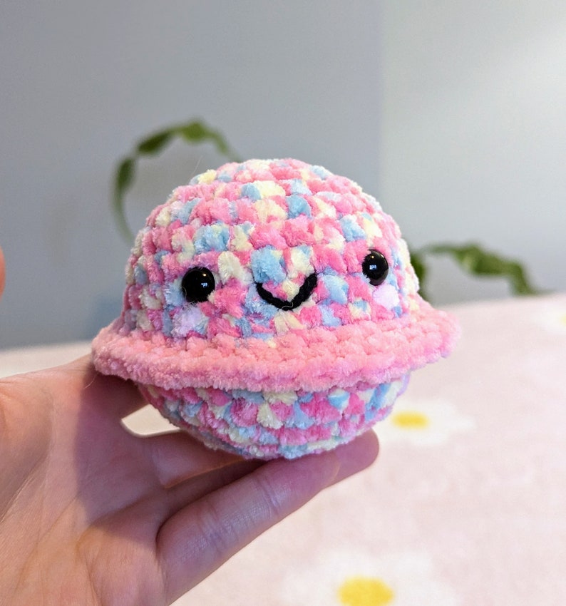 Pink Planet Plush - Super Soft Cute Crochet Amigurumi - Cuddly Toy Stuffed Animal