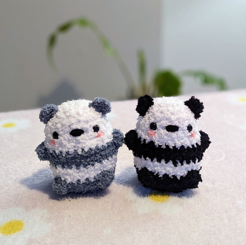 Fluffy Chubby Grey Panda Plush - Super Soft Cute Crochet Amigurumi - Cuddly Toy Stuffed Animal