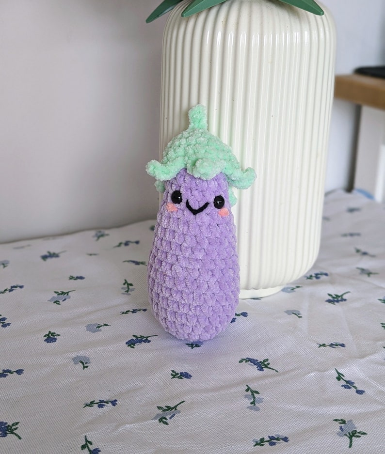Handmade Aubergine Plushie - Super Soft Cute Crochet Amigurumi - Cuddly Toy Stuffed Animal