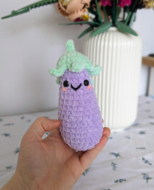 Handmade Aubergine Plushie - Super Soft Cute Crochet Amigurumi - Cuddly Toy Stuffed Animal