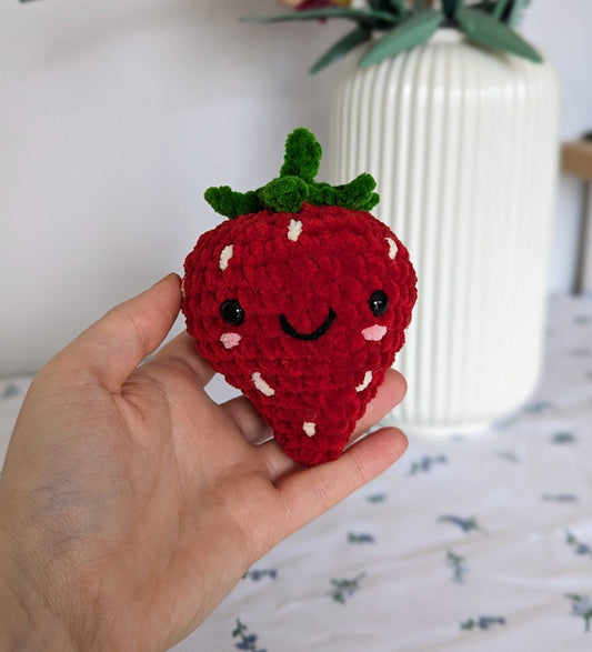 Strawberry Plush - Super Soft Cute Crochet Amigurumi - Cuddly Toy Stuffed Animal