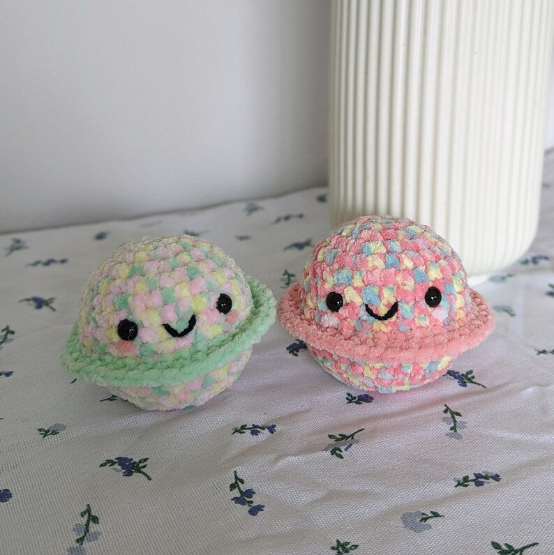 Pink Planet Plush - Super Soft Cute Crochet Amigurumi - Cuddly Toy Stuffed Animal