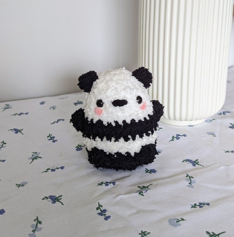 Fluffy Chubby Black Panda Plush - Super Soft Cute Crochet Amigurumi - Cuddly Toy Stuffed Animal