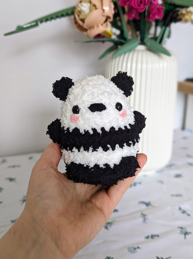Fluffy Chubby Black Panda Plush - Super Soft Cute Crochet Amigurumi - Cuddly Toy Stuffed Animal
