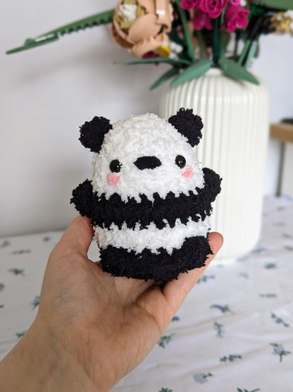 Fluffy Chubby Black Panda Plush - Super Soft Cute Crochet Amigurumi - Cuddly Toy Stuffed Animal