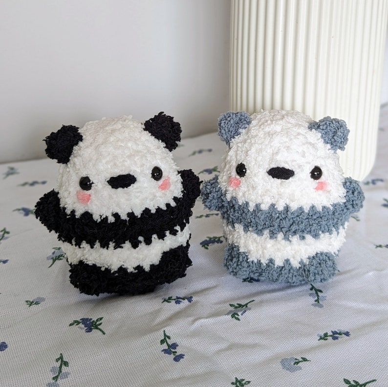 Fluffy Chubby Black Panda Plush - Super Soft Cute Crochet Amigurumi - Cuddly Toy Stuffed Animal