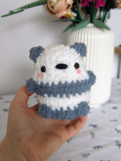 Fluffy Chubby Grey Panda Plush - Super Soft Cute Crochet Amigurumi - Cuddly Toy Stuffed Animal