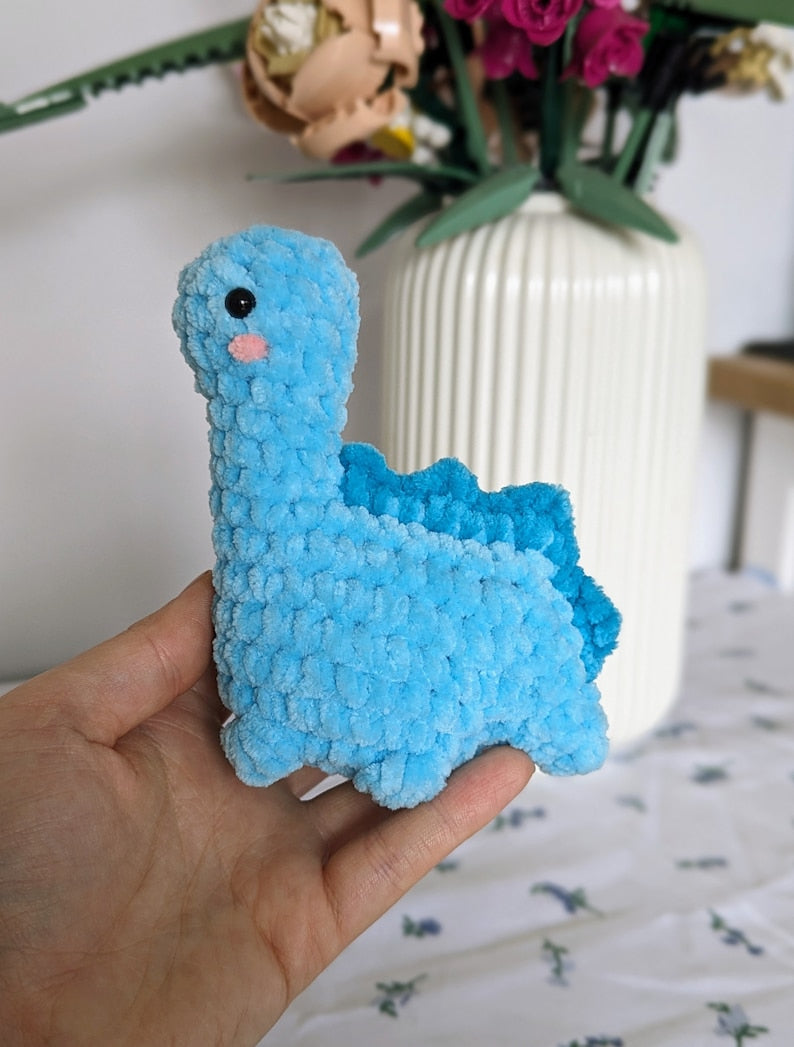 Blue Dinosaur Plush - Removable Bucket Hat - Super Soft Cute Crochet Amigurumi - Cuddly Toy Stuffed Animal