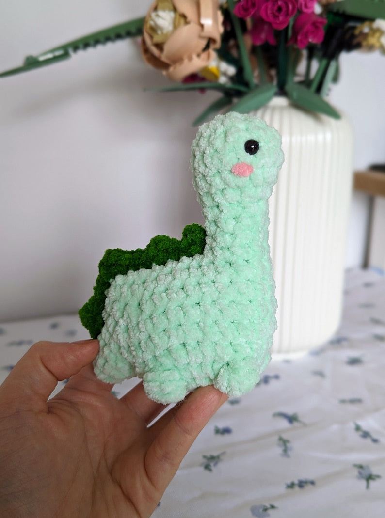 Green Dinosaur Plush - Removable Bucket Hat - Super Soft Cute Crochet Amigurumi - Cuddly Toy Stuffed Animal