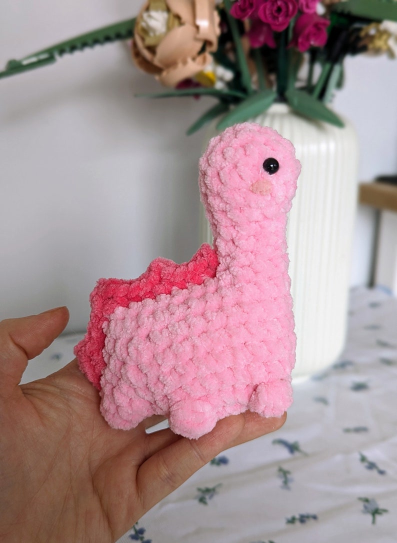 Pink Dinosaur Plush - Removable Bucket Hat - Super Soft Cute Crochet Amigurumi - Cuddly Toy Stuffed Animal